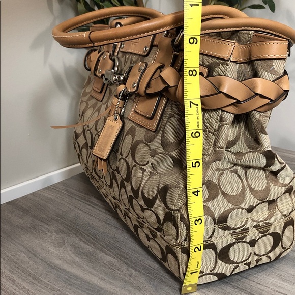 Coach Beige and Brown Signature Shoulder Bag With Tassel (BG1) - Picture 13 of 13